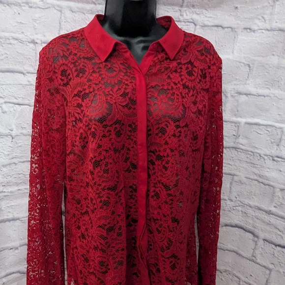 Express Red Lace Blouse - Picture 2 of 9